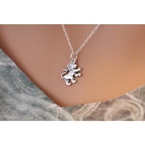 Sterling Silver Lion Pendant Necklace, Lion Necklace, Lion Charm Necklace